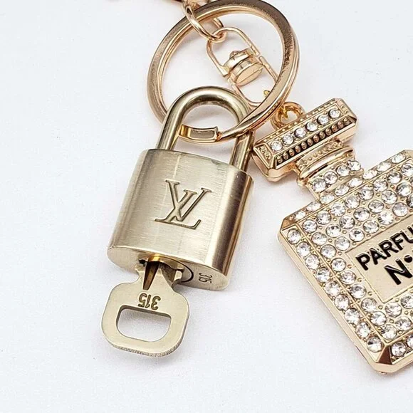 Authentic Louis Vuitton Gold Lock & Key🔑Bag Charm w/Unbranded Perfume Charm - Picture 4 of 7